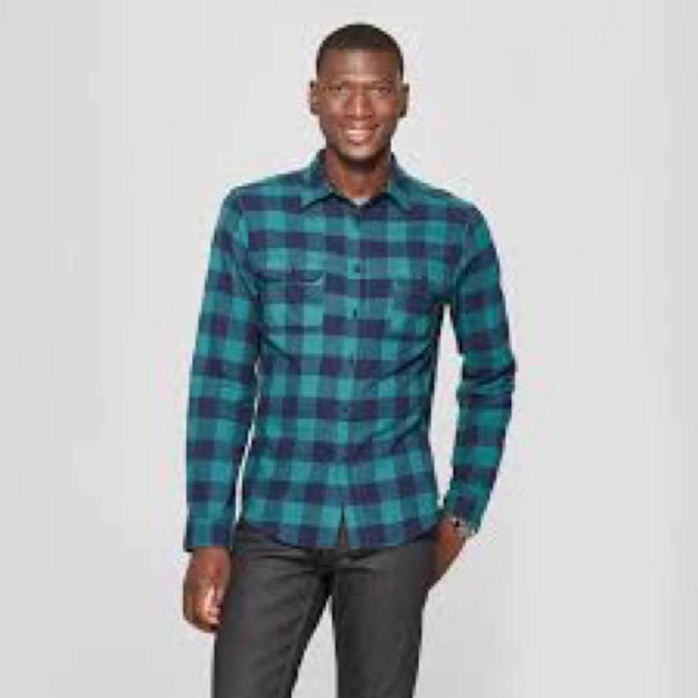GAP Men's Checked Flannel Shirt Untucked Style SZ XL Green‎ Blue Plaid